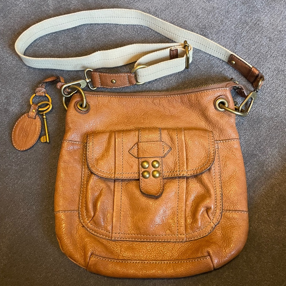 Fossil Long Live Vintage 1954 brown leather cross body purse